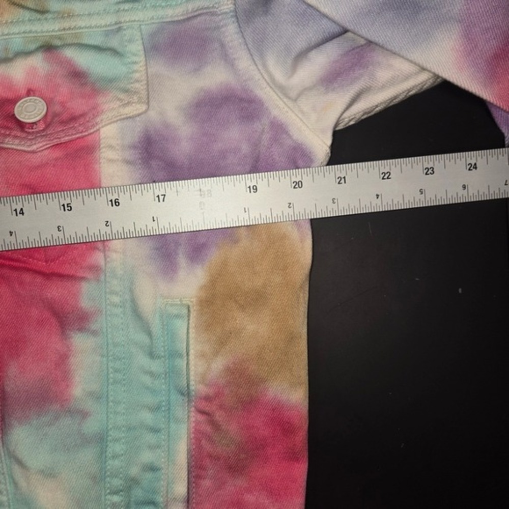 GRLFRND Kim Tie‎ Dye Denim Jacket Womens Small Pink Purple Blue Cotton Trucker - Picture 7 of 10